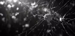 the cracked and dew covered windshield of a car