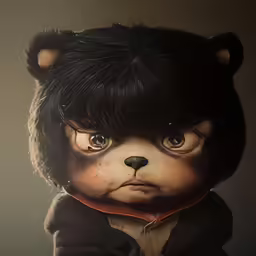 an artistic portrait of a teddy bear with hair on top