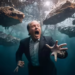 a man with his hands out, standing under water and looking into the camera