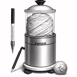 a drawing of a ball of yarn sitting in a crayon jar