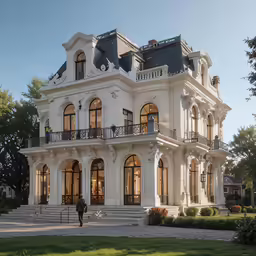 a white house that is in the middle of some grass