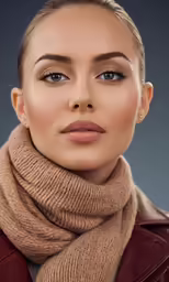 a beautiful woman wearing a brown scarf