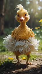 a duck standing on dirt in a forest