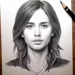 a drawing of a woman with long hair and long bangs