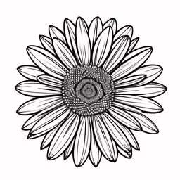 a large flower with long petals in a circle,an artisticly designed flower is shown,a black and white drawing of a sunflower,black and white photo of a flower,an illustration of a large sunflower with petals