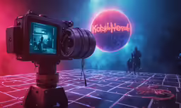 a person that is standing on a floor with a camera