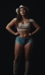 a beautiful woman in a cowboy hat posing for a photo