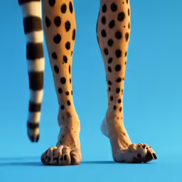 a cat - like foot on top of a leopard - print leg