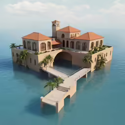 a huge house in the middle of the water