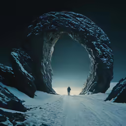 a man standing in front of a giant tunnel with no top