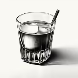 a glass filled with ice on top of a white surface