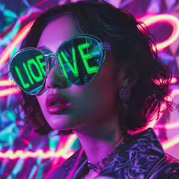 a woman wearing sunglasses that say