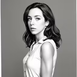 an attractive woman posing for the camera wearing a shirt