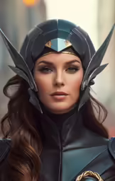 a beautiful woman in a costume that is made to look like she has horns