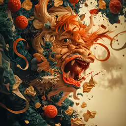 an artistic depiction of a lion in fall leaves