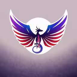 a bird on top of a large white disc,a red white and blue bird with long wings