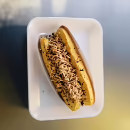 the dessert is on a plate on a table