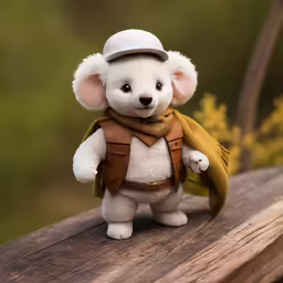 a small toy mouse in a hat and scarf