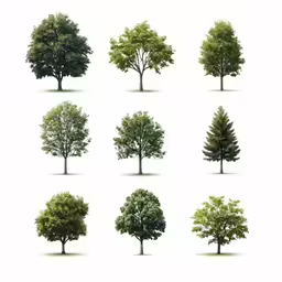 several trees are arranged in different shapes