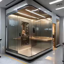 a glass enclosed entrance to an office building