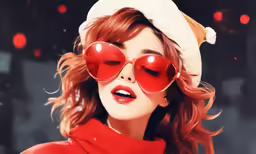 girl wearing red sunglasses and a santa hat