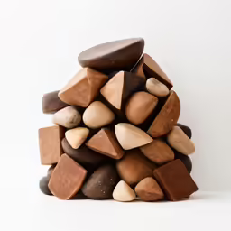 a pile of rocks on a white surface