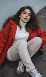 woman sitting on the ground with her feet up against a wall