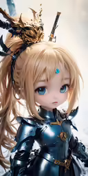a girl with horns and armor holding a sword