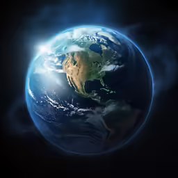an image of earth in space with clouds and stars