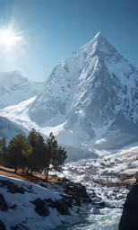 a mountain range with river flowing through it