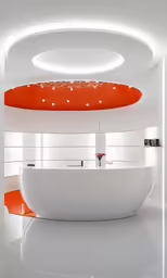 a very big and futuristic white bathroom with a bowl sink