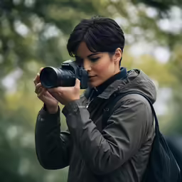 a young woman holding up her camera to take pictures