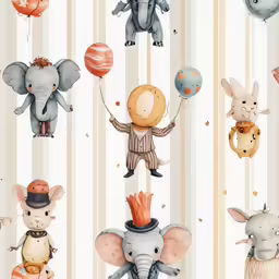 the circus animals are all lined up in a row