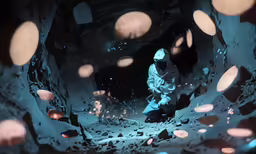 the man is walking through a tunnel of plastic bubbles