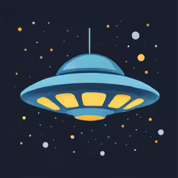 a blue and yellow alien alien spaceship on a black background