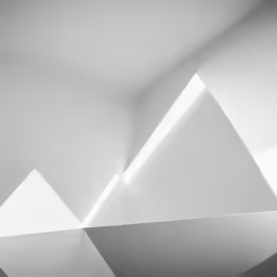 white and grey geometric shapes shine brightly from the ceiling