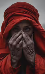the woman is covering her face with her hands