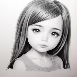 a black and white photo of a young girl with long hair