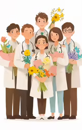 a group of people dressed in doctors standing next to each other