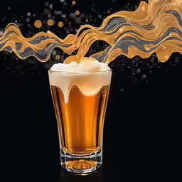glass of beer with flowing foam on a black background