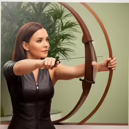 a woman with an arm strap holding a archery arrow