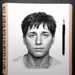 a pencil drawing of a man, who appears to be a teenager