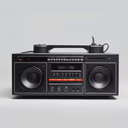 a stereo with an old fashioned boombox on top