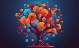an abstract painting of a tree with lots of leaves and bubbles