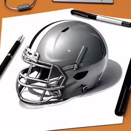 an image of a football helmet next to a pen