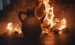 a large jug on fire beside another huge jug