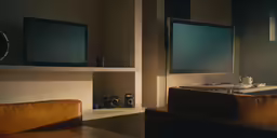 a flat screen tv mounted to the wall above a desk