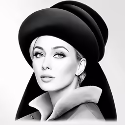 black and white photograph of woman in a hat