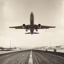 a jet is flying over an empty road