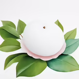 a pink doughnut with green leaves on it